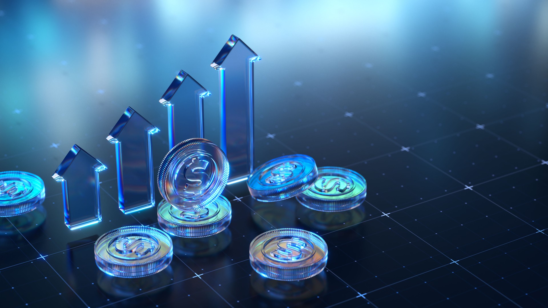 Digital Coins and Arrows Depicting Financial Growth and Success